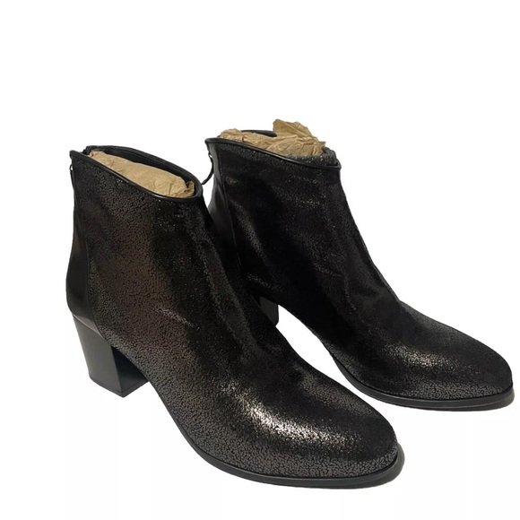 Homers NEW Women’s Boots Booties Ankle Metallic Leather Black Heel Size 43 - Picture 8 of 8